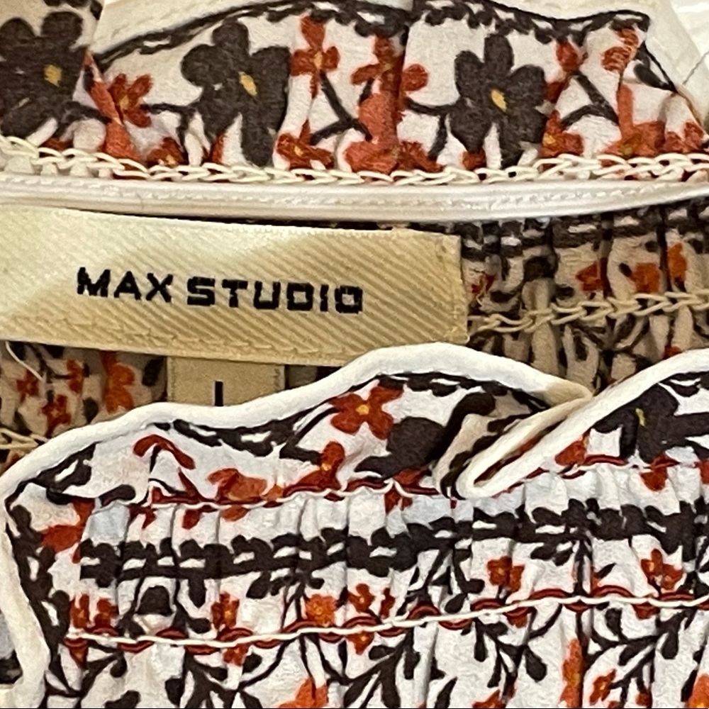 Max Studio Cottagecore Floral Print Rayon Smocked Elbow Sleeve Peasant Top - Picture 8 of 12